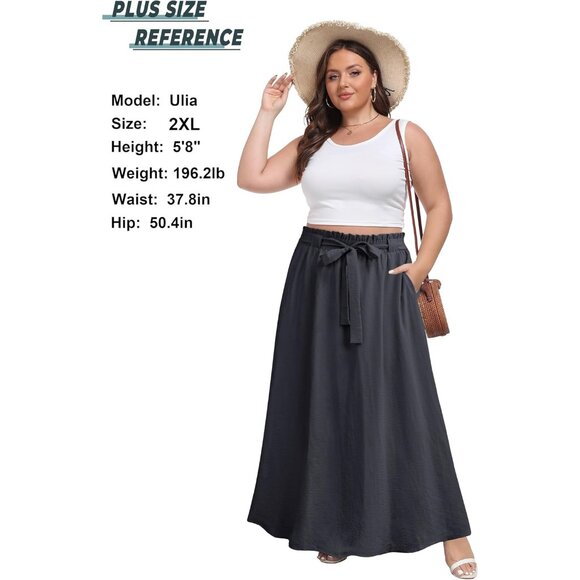 Elegant Women's Boho Floral Maxi Skirt - Comfortable High Waisted Design, Grey - Picture 5 of 5